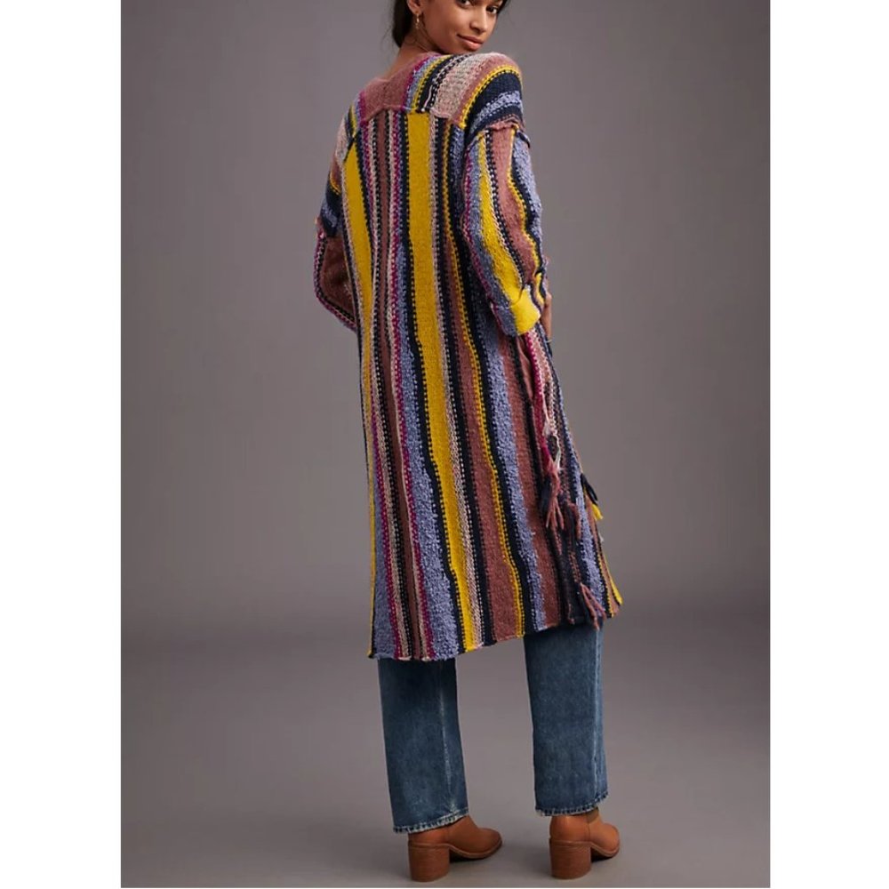 Anthropologie Pilcro Dreamer Striped Duster Sweater Multi Stripe - XS / S Petite - Picture 3 of 11